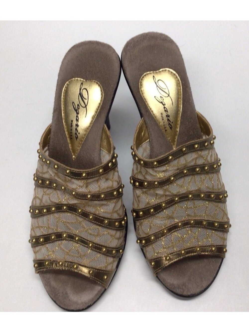 Dezario Gold Mules Clogs Platform Texture Jeweled Slip On Size 36 US 6